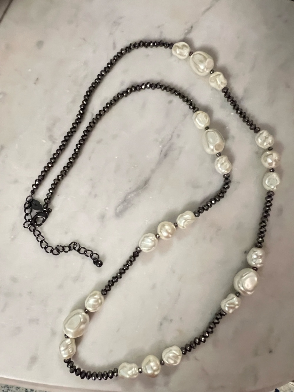 Chico’s Faux Freshwater Pearl and Hematite Bead Necklace - White Pearls